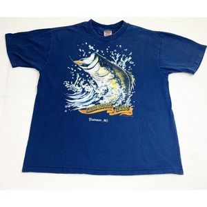 Vintage Large Mouth Bass Fish T-Shirt XL Blue Missouri Single Stitch